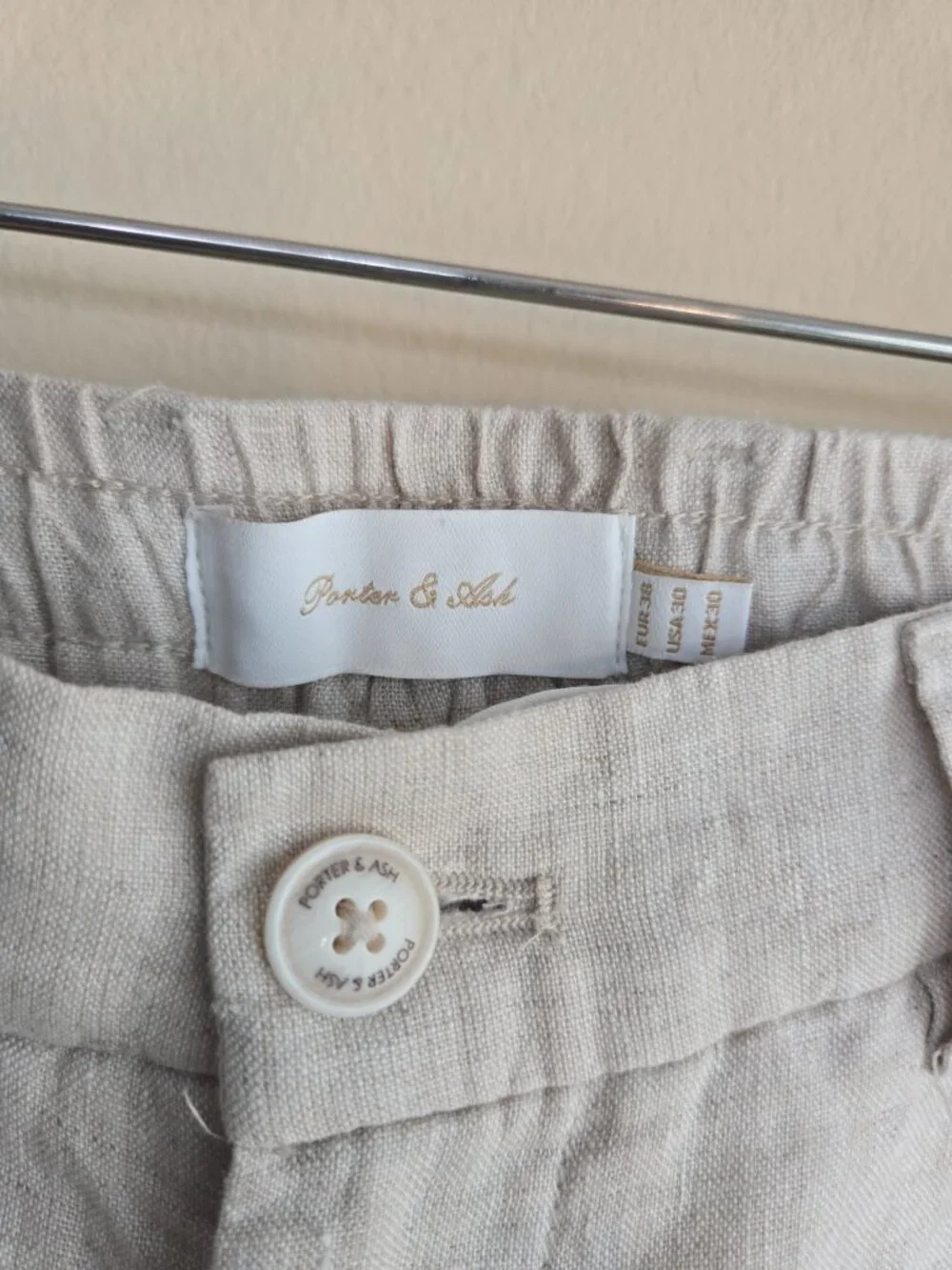 Porter & Ash 100% Linen Pants Beige Oatmeal Men's Resort Quiet Luxury